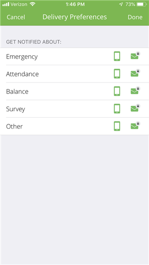 Screen Shot of MCPS Mobile App Delivery Preferences 